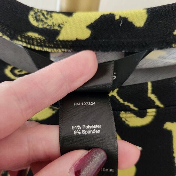 Ali Miles Funky Graffiti High Low Swing Top Womens Size Small Black Chartreuse - Picture 5 of 6